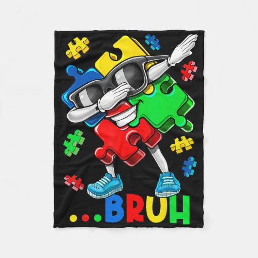 Autisme Bruh Dabbing Puzzel Stuk Autisme Bewustzij Fleece Deken (Voorkant)