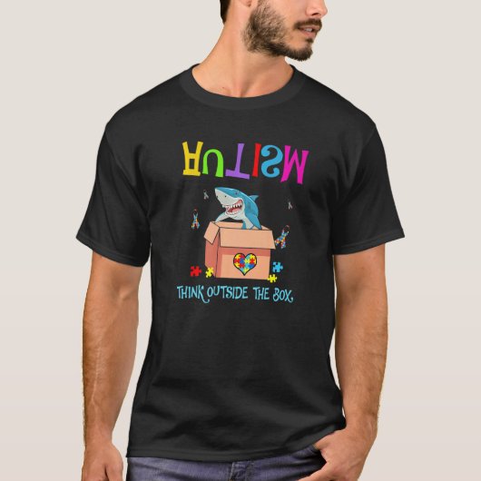 Autisme Buiten Het Doos Haai Autisme Bewustzijn   T-shirt (Voorkant)