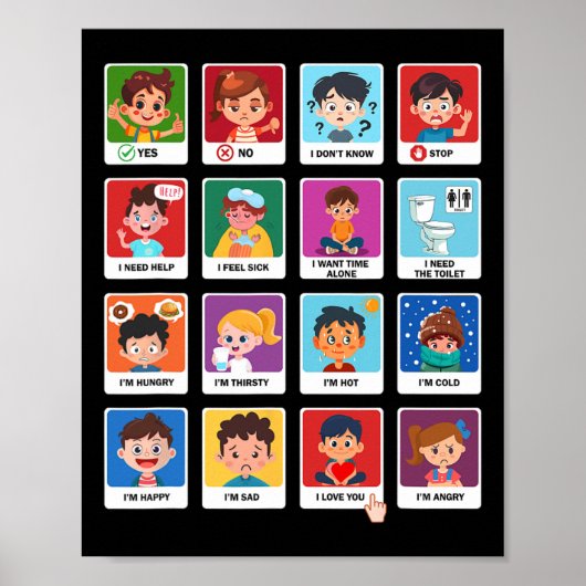 Autisme Communicatie Kaarten Kinder Emoties Speech Poster (Voorkant)