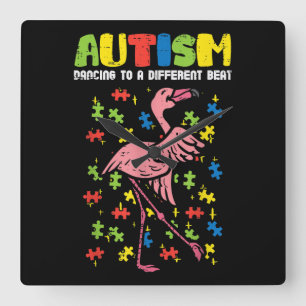 Autisme Dancing Verschillende Beat Flamingo Schatt Vierkante Klok