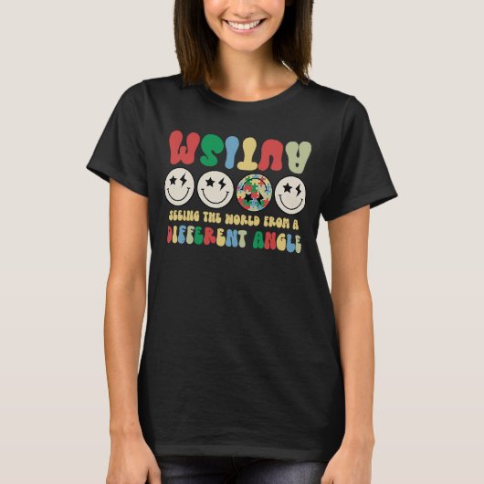 Autisme die de wereld verschillend zien Groovy Smi T-shirt (Voorkant)