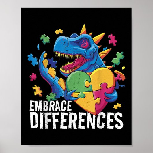 Autisme dinosaurus. Omarm verschillen. Autisme bew Poster (Voorkant)