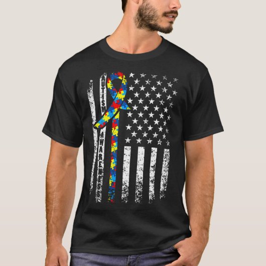 Autisme Distress American Flag Cute Puz T-shirt (Voorkant)