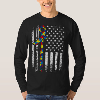 Autisme Distress American Flag Cute Puz T-shirt