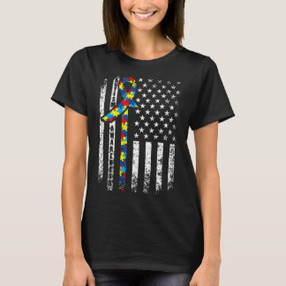 Autisme Distress American Flag Cute Puz T-shirt