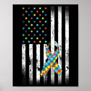Autisme Distress American Flag Puzzle R Poster