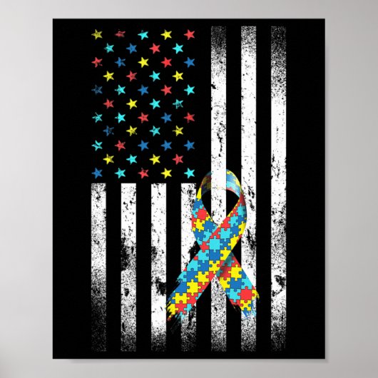 Autisme Distress American Flag Puzzle R Poster (Voorkant)