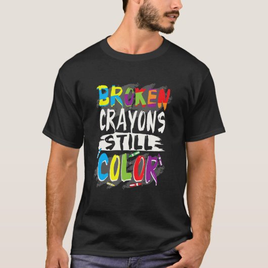 Autisme Docent Gebroken Krijtjes Kleur Autisme Bew T-shirt (Voorkant)