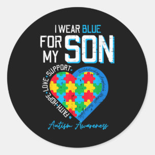 Autisme draag blauw voor zoon bewustzijn vader moe ronde sticker