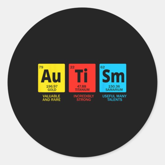 Autisme Elementen Periodiek Tabel ASS Autisme Awar Ronde Sticker (Voorkant)