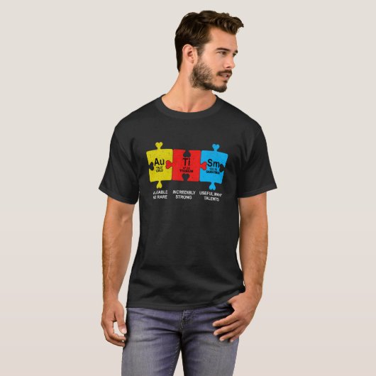 Autisme Elements Periodic Table Awareness ASD Mann T-shirt (Voorkant volledig)