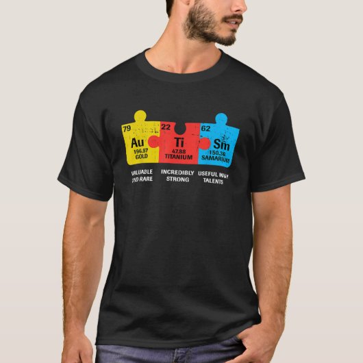 Autisme Elements Periodic Table Awareness ASD Mann T-shirt (Voorkant)