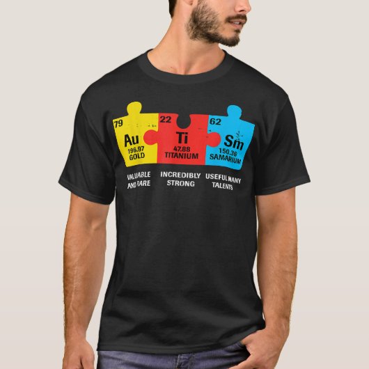 Autisme Elements Periodic Table Awareness ASD Mann T-shirt (Voorkant)