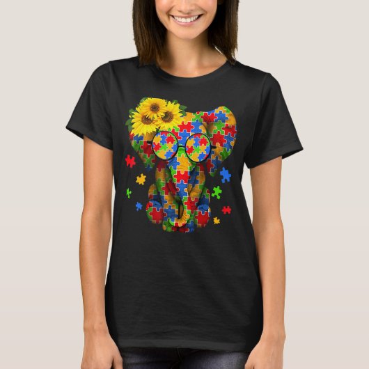 Autisme Elephant be neusje Puzzle Piece Gir T-shirt (Voorkant)