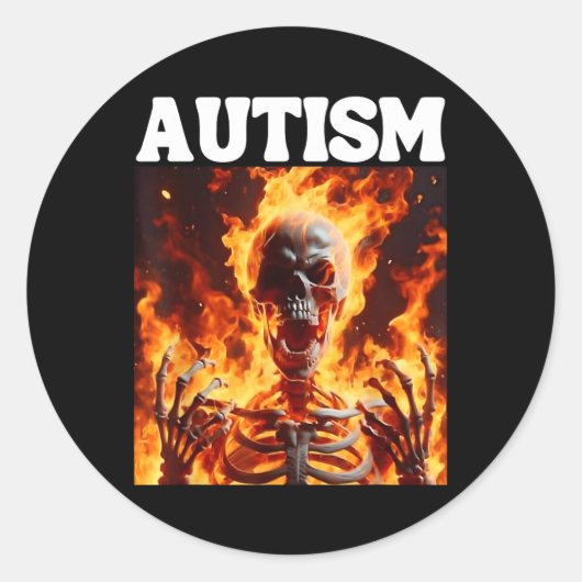 Autisme Funny Cringe Hard Skelet Meme Flames 1 Ronde Sticker (Voorkant)
