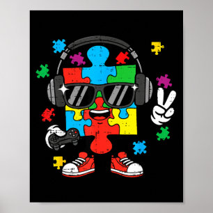 Autisme gamer puzzel hoofdtelefoon bewustzijn gami poster