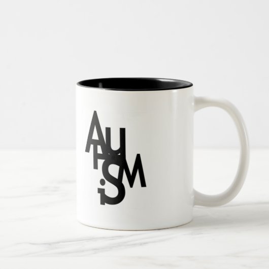 Autisme (gebluste letters) tweekleurige koffiemok (Rechts)