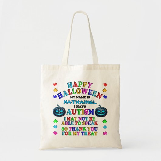 Autisme gepersonaliseerde Halloween Trick or treat Tote Bag (Voorkant)