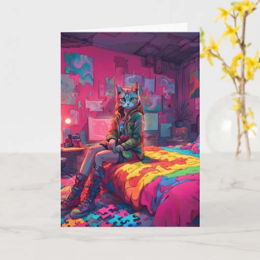 Autisme gevouwen Wenskaart Kaart (Gele Bloem)