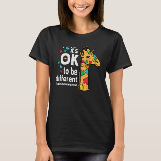 Autisme Giraffe Ok Om Anders Te Zijn Bewustzijn Ma T-shirt (Voorkant)