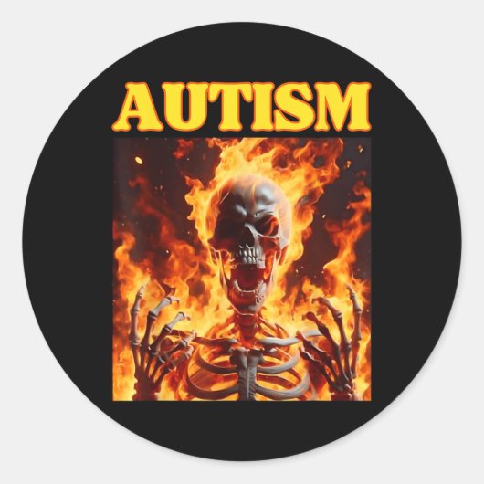 Autisme Grappig Cringe Hard Skelet Meme Flames Ronde Sticker (Voorkant)