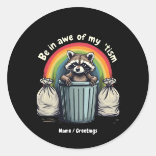 Autisme Grappig Raccoon Wees onder de indruk van m Ronde Sticker