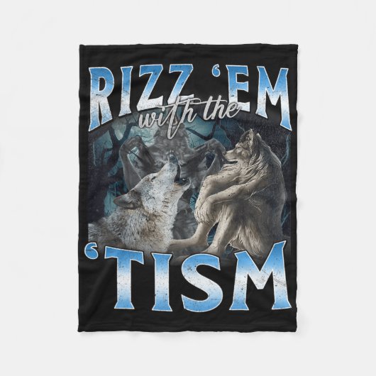 Autisme Grappig Rizz Em met de Tism Wolf meme Fleece Deken (Voorkant)