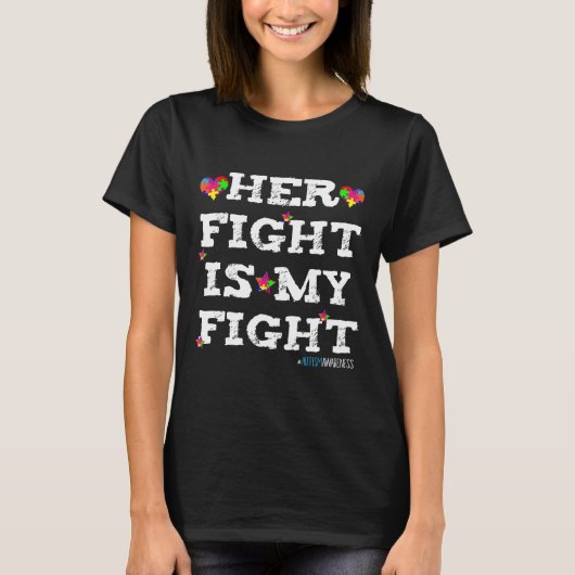 Autisme-Haar Strijd Is Mijn Strijd Kleurrijke Puzz T-shirt (Voorkant)