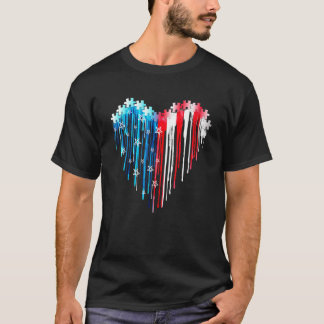 Autisme Hart 4 juli Patriottische Puzzel Amerikaan T-shirt