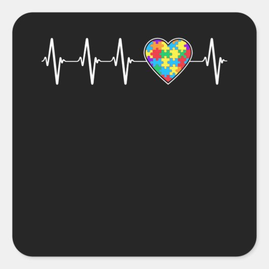 Autisme Heartbeat Heart EKG Autistic Awareness Vierkante Sticker (Voorkant)