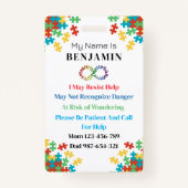 Autisme ID Kind of Volwassene Medische Alert Badge (Achterkant)