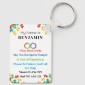 Autisme ID Kind of Volwassene Medische Alert Badge Sleutelhanger (Achterkant)
