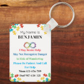 Autisme ID Kind of Volwassene Medische Alert Badge Sleutelhanger (Achterkant)