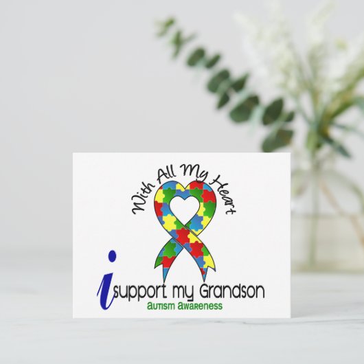 Autisme ik steun mijn kleinzoon briefkaart (Staand voorkant)