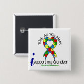 Autisme ik steun mijn kleinzoon vierkante button 5,1 cm (Voorkant /achterkant)