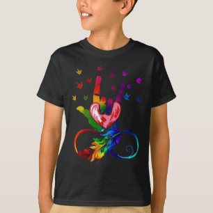 Autisme Infinity Symbool ASL Handgebarentaal Leer T-shirt