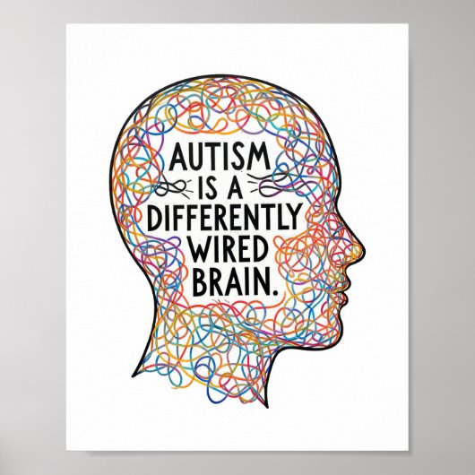 Autisme is een anders bedraad Brain Line Art Quote Poster (Voorkant)