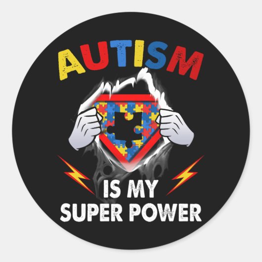 Autisme is mijn superheld Puzzle Autism A Ronde Sticker (Voorkant)