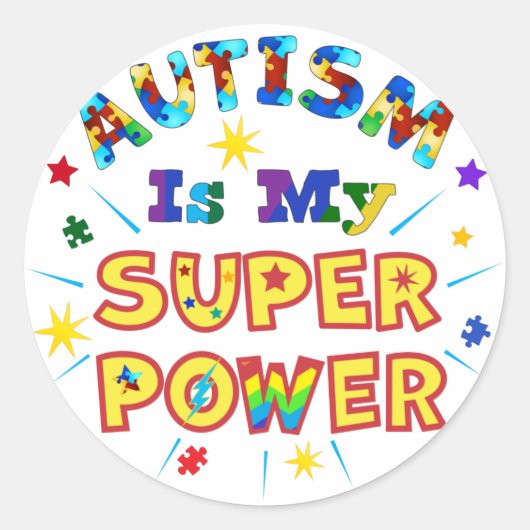 Autisme is mijn superkracht ronde sticker (Voorkant)