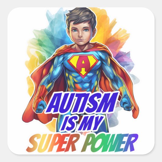 Autisme is mijn superkracht vierkante sticker (Voorkant)