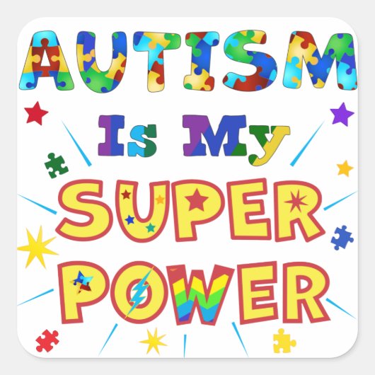 Autisme is mijn superkracht vierkante sticker (Voorkant)