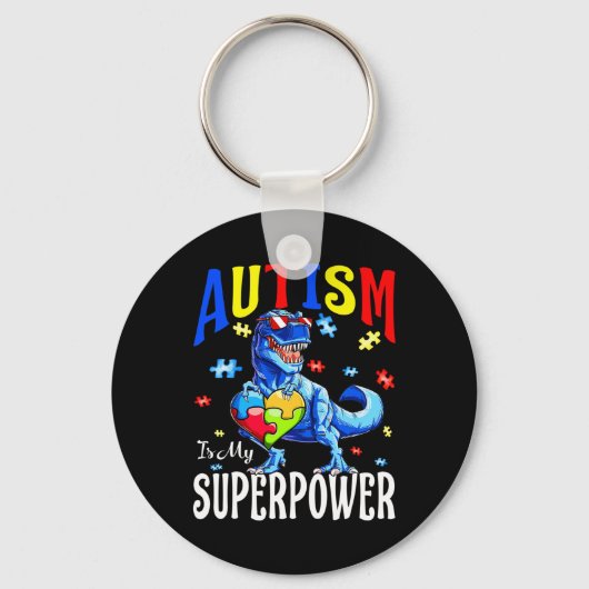 Autisme is mijn Superpower Autism Awareness Dinosa Sleutelhanger (Voorkant)