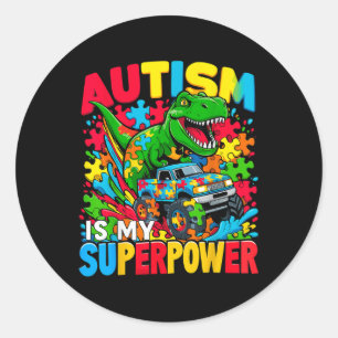 Autisme is mijn Superpower Dino Boys monstertruck Ronde Sticker