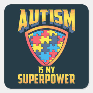 Autisme is mijn Superpower Puzzles Shield Vierkante Sticker