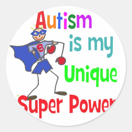Autisme is mijn unieke superkracht ronde sticker (Voorkant)