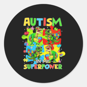 Autisme is superkracht dinosaurus t rex autisme ronde sticker