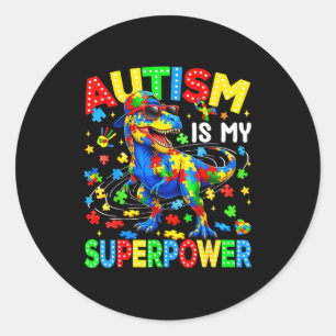 Autisme is superkracht dinosaurus t-rex autisme ronde sticker