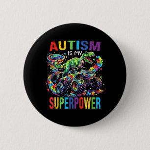 Autisme is Superpower Dinosaur T Rex Truck Puzzel Ronde Button 5,7 Cm