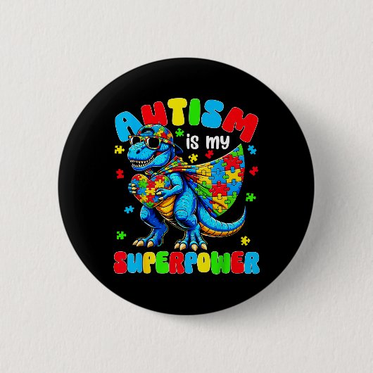 Autisme is Superwer Dinosaurus Puzzel Autistische Ronde Button 5,7 Cm (Voorkant)