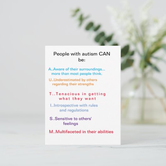 Autisme KAN dat zijn.  Briefkaart (Staand voorkant)